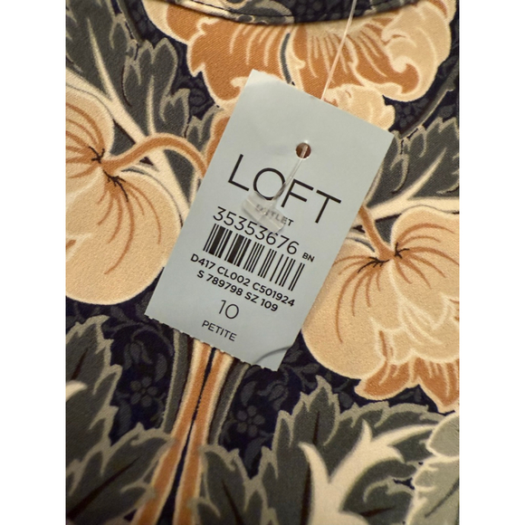 NWT Women's LOFT Petite Long Sleeve Dress Size 10P Navy Beige Floral - Picture 5 of 10